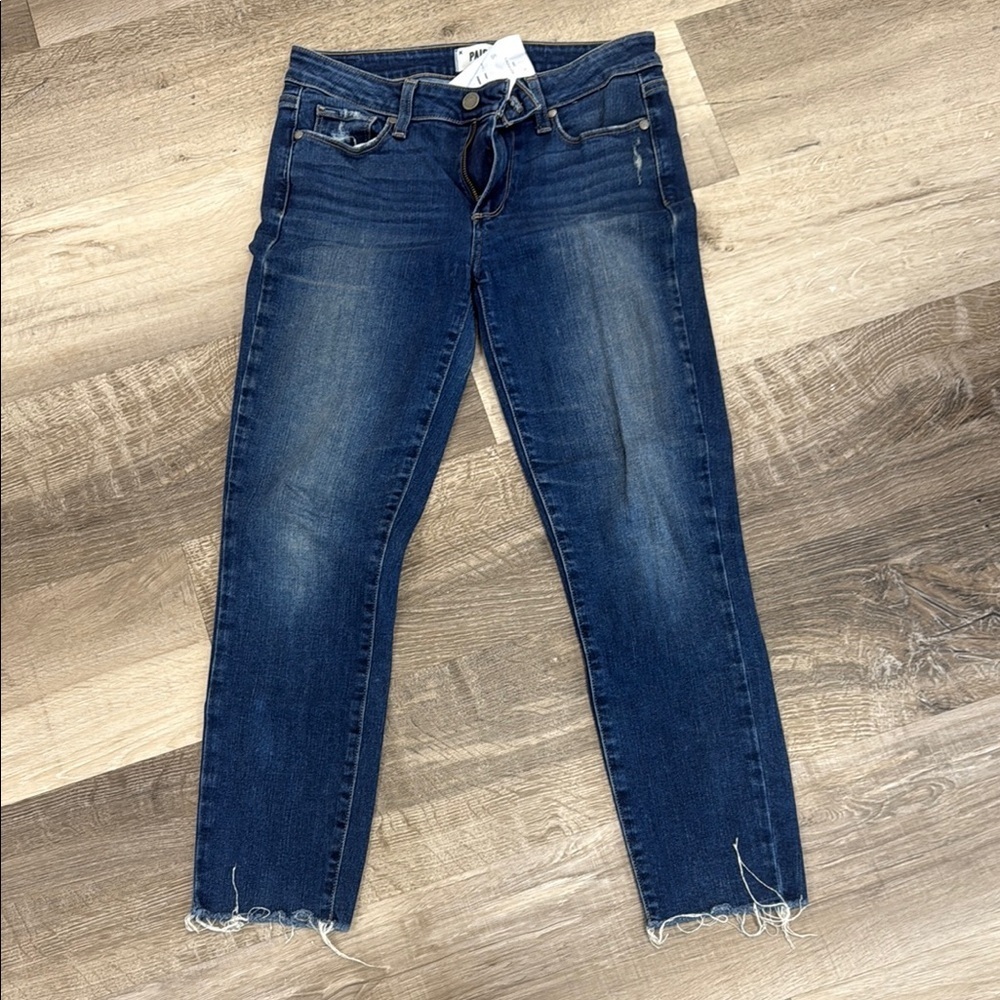 PAIGE Blue Ankle Cropped Jeans with Tapered Leg - Picture 2 of 5